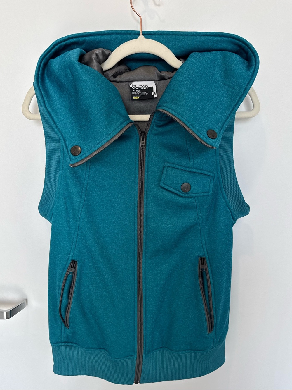 Burton DRYRIDE Teal Sleeveless Full Zip Hooded Fleece Vest Medium